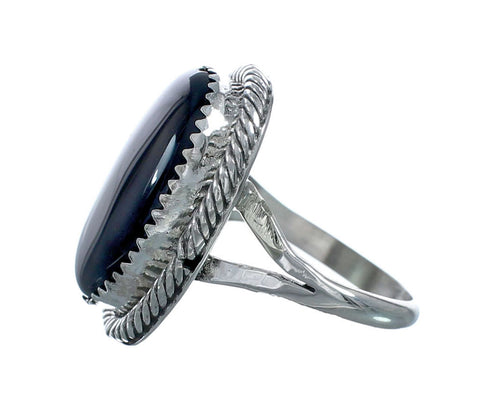 Onyx And Silver Navajo Native American Ring Size 7 NN20087